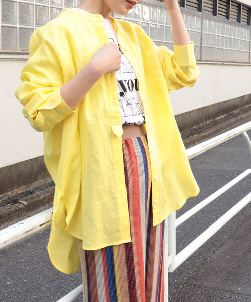 fredy emue（フレディエミュ）の「[新色追加]リネンバンドカラーシャツ（シャツ/ブラウス・レディース・オフホワイト/イエロー/オレンジ/ベージュ/サックスブルー/パープル・38）」の15枚目の写真