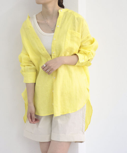 fredy emue（フレディエミュ）の「[新色追加]リネンバンドカラーシャツ（シャツ/ブラウス・レディース・オフホワイト/イエロー/オレンジ/ベージュ/サックスブルー/パープル・38）」の21枚目の写真