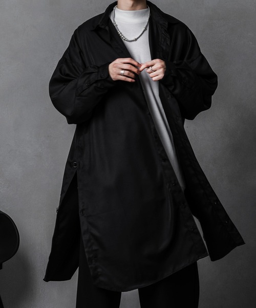 Adoon plain(アドーンプレーン)の「【Adoon plain】サイドスリットロングシャツ(シャツ/ブラウス・メンズ・ホワイト/ブラック・FREE)」の1枚目の写真