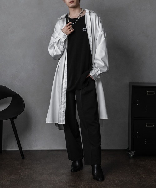 Adoon plain(アドーンプレーン)の「【Adoon plain】サイドスリットロングシャツ(シャツ/ブラウス・メンズ・ホワイト/ブラック・FREE)」の6枚目の写真
