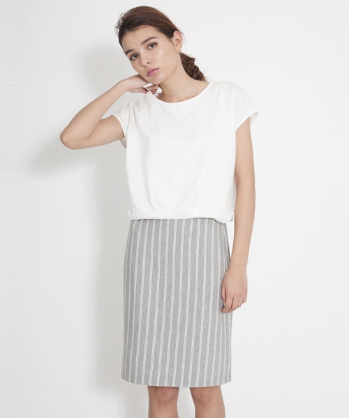 MILKFED.（ミルクフェド）の「【mini7月号掲載】STRIPED COMBI DRESS　（ワンピース/無地&ストライプ）（ワンピース・レディース・アッシュ/ネイビー・SMALL/MEDIUM）」の2枚目の写真