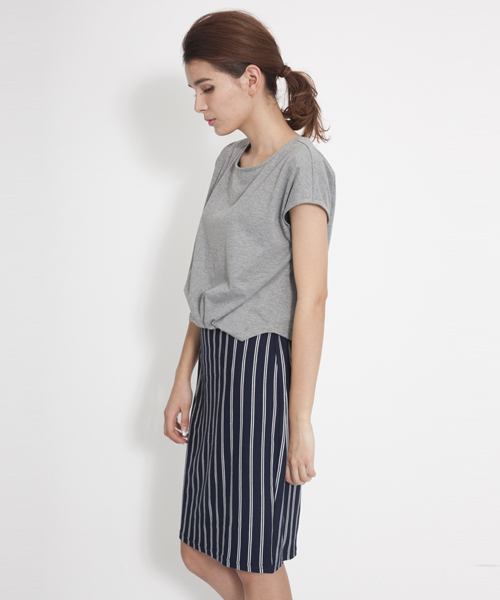 MILKFED.（ミルクフェド）の「【mini7月号掲載】STRIPED COMBI DRESS　（ワンピース/無地&ストライプ）（ワンピース・レディース・アッシュ/ネイビー・SMALL/MEDIUM）」の3枚目の写真