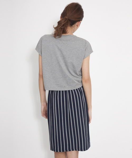 MILKFED.（ミルクフェド）の「【mini7月号掲載】STRIPED COMBI DRESS　（ワンピース/無地&ストライプ）（ワンピース・レディース・アッシュ/ネイビー・SMALL/MEDIUM）」の4枚目の写真