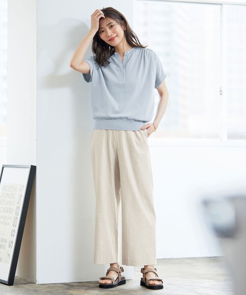 J.PRESS Ladies(J.プレス レディス)の「【洗える】リネンセルロースストライプ パンツ(その他パンツ・レディース・ベージュ系1/ネイビー系1・XS/S/XXS)」の13枚目の写真