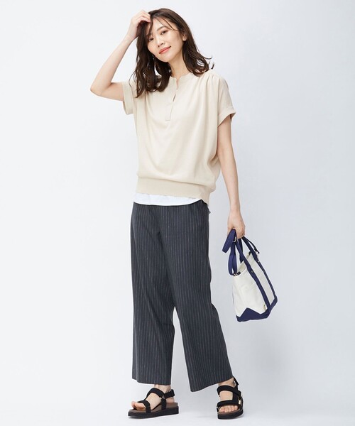 J.PRESS Ladies(J.プレス レディス)の「【洗える】リネンセルロースストライプ パンツ(その他パンツ・レディース・ベージュ系1/ネイビー系1・XS/S/XXS)」の3枚目の写真