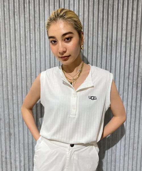 UGG（アグ）の「UGG@mos ヘンリーネックノースリーブ リブトップス（タンクトップ・レディース・ホワイト/ラベンダー・L/M）」の2枚目の写真