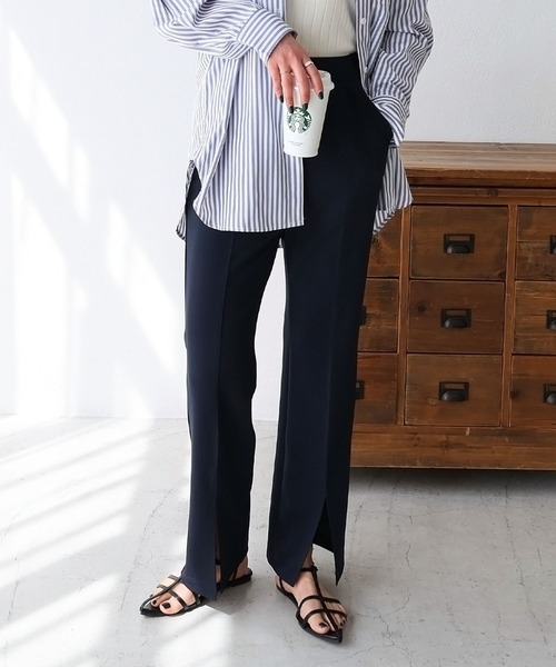9429円→✨8月3日まで✨VINCE ✨スリットゴムパンツ セール】【12色/3サイズ展開】梨地ポンチセンタースリットパンツ