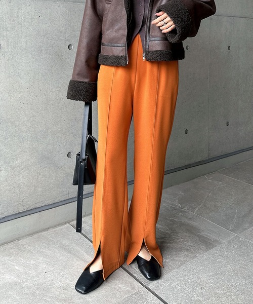 セール】【12色/3サイズ展開】梨地ポンチセンタースリットパンツ