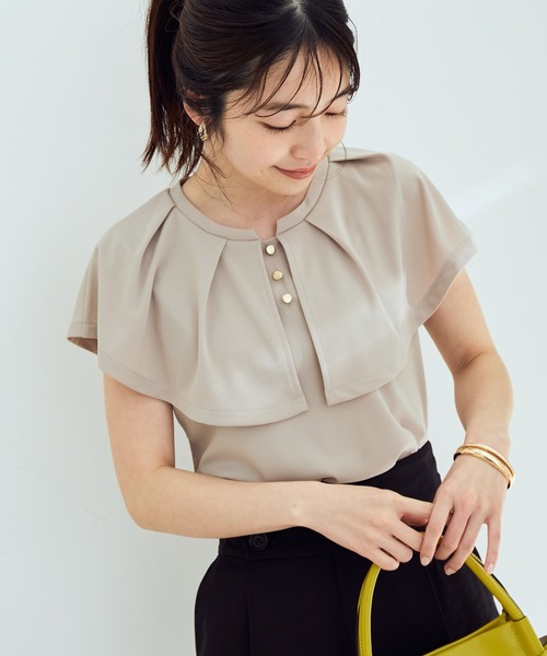 VIS(ビス)の「【EASY CARE・吸水速乾】デザインカラーカットソーブラウス(Tシャツ/カットソー・レディース・ブラック/ベージュ/ピンク・FREE)」の4枚目の写真