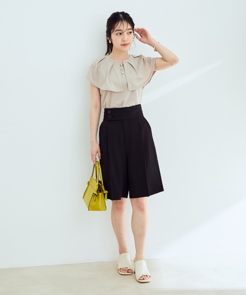 VIS(ビス)の「【EASY CARE・吸水速乾】デザインカラーカットソーブラウス(Tシャツ/カットソー・レディース・ブラック/ベージュ/ピンク・FREE)」の6枚目の写真