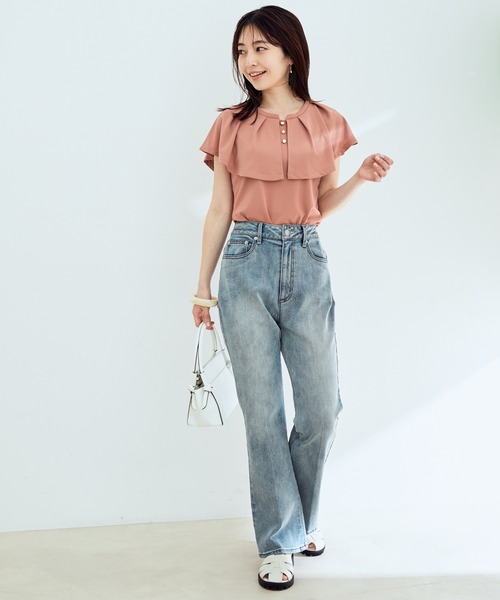 VIS(ビス)の「【EASY CARE・吸水速乾】デザインカラーカットソーブラウス(Tシャツ/カットソー・レディース・ブラック/ベージュ/ピンク・FREE)」の9枚目の写真