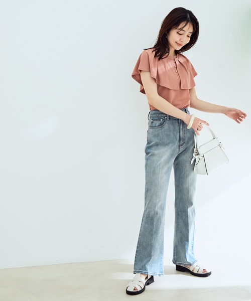 VIS(ビス)の「【EASY CARE・吸水速乾】デザインカラーカットソーブラウス(Tシャツ/カットソー・レディース・ブラック/ベージュ/ピンク・FREE)」の10枚目の写真