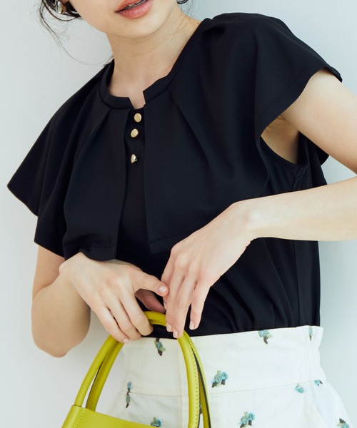 VIS(ビス)の「【EASY CARE・吸水速乾】デザインカラーカットソーブラウス(Tシャツ/カットソー・レディース・ブラック/ベージュ/ピンク・FREE)」の11枚目の写真