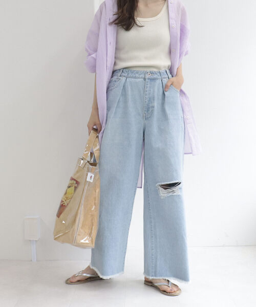 fredy repit（フレディレピ）の「ダメージ加工デニムパンツ（デニムパンツ・レディース・ライトブルー/ブルー・38/36）」の12枚目の写真