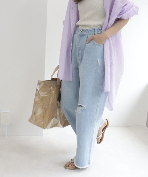 fredy repit（フレディレピ）の「ダメージ加工デニムパンツ（デニムパンツ・レディース・ライトブルー/ブルー・38/36）」の5枚目の写真