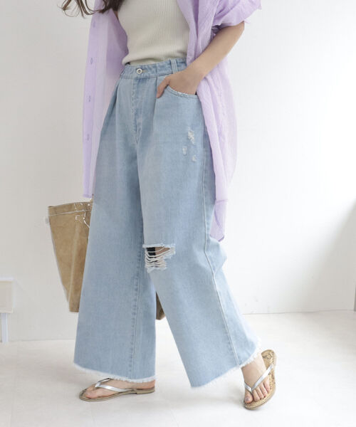 fredy repit（フレディレピ）の「ダメージ加工デニムパンツ（デニムパンツ・レディース・ライトブルー/ブルー・38/36）」の15枚目の写真