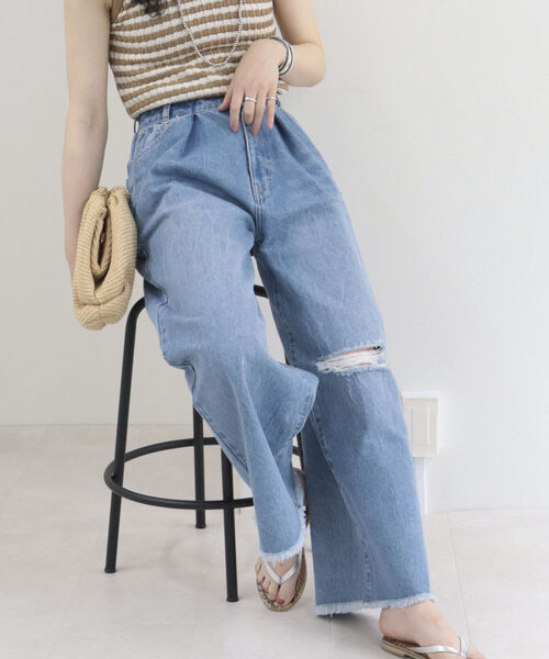 fredy repit（フレディレピ）の「ダメージ加工デニムパンツ（デニムパンツ・レディース・ライトブルー/ブルー・38/36）」の17枚目の写真