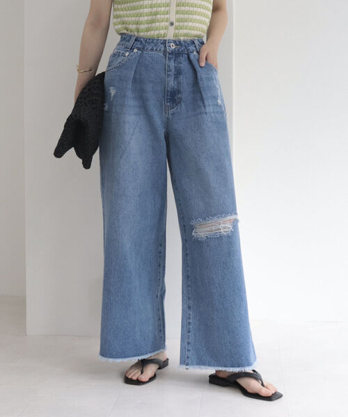 fredy repit（フレディレピ）の「ダメージ加工デニムパンツ（デニムパンツ・レディース・ライトブルー/ブルー・38/36）」の16枚目の写真