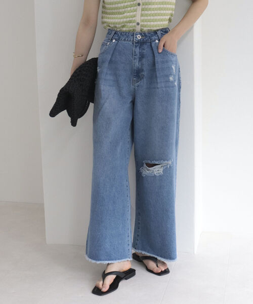 fredy repit（フレディレピ）の「ダメージ加工デニムパンツ（デニムパンツ・レディース・ライトブルー/ブルー・38/36）」の9枚目の写真