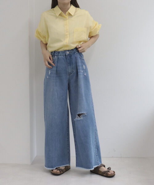 fredy repit（フレディレピ）の「ダメージ加工デニムパンツ（デニムパンツ・レディース・ライトブルー/ブルー・38/36）」の4枚目の写真