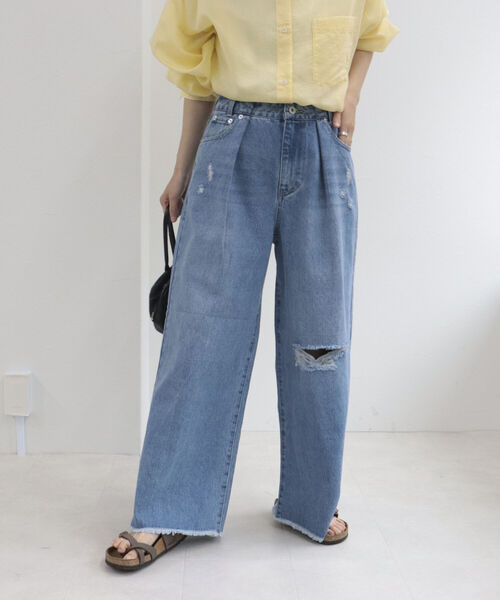 fredy repit（フレディレピ）の「ダメージ加工デニムパンツ（デニムパンツ・レディース・ライトブルー/ブルー・38/36）」の7枚目の写真