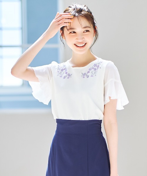 WILLSELECTION（ウィルセレクション）の「袖シフォン刺繍ニット