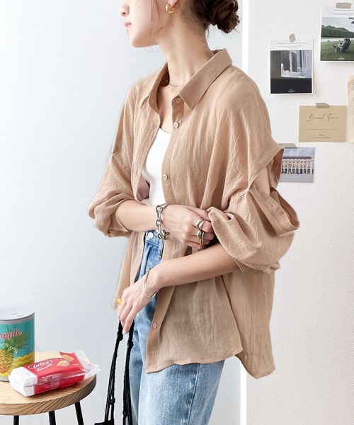 classicalelf（クラシカルエルフ）の「大人の肌魅せ。カットアウトシアー素材ボイルシャツ（シャツ/ブラウス・レディース・ホワイト/ブラック/ピンクベージュ・SMALL/MEDIUM/LARGE/X-LARGE）」の7枚目の写真