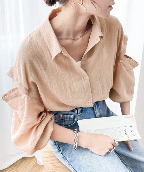 classicalelf（クラシカルエルフ）の「大人の肌魅せ。カットアウトシアー素材ボイルシャツ（シャツ/ブラウス・レディース・ホワイト/ブラック/ピンクベージュ・SMALL/MEDIUM/LARGE/X-LARGE）」の16枚目の写真