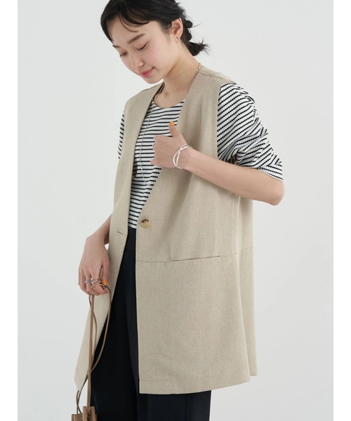 earth music&ecology（アースミュージックアンドエコロジー）の「麻調合繊ノーカラージレ（ベスト・レディース・ベージュ/ダークブラウン・FREE）」の3枚目の写真