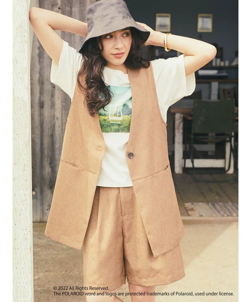 earth music&ecology（アースミュージックアンドエコロジー）の「麻調合繊ノーカラージレ（ベスト・レディース・ベージュ/ダークブラウン・FREE）」の4枚目の写真