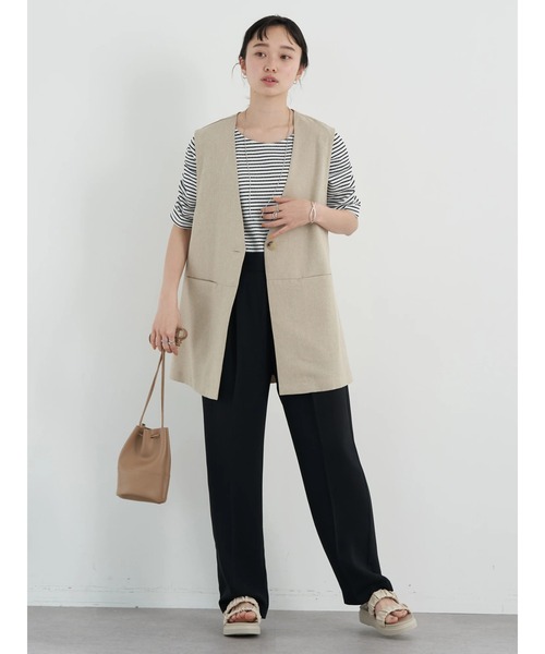 earth music&ecology（アースミュージックアンドエコロジー）の「麻調合繊ノーカラージレ（ベスト・レディース・ベージュ/ダークブラウン・FREE）」の6枚目の写真