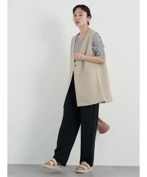 earth music&ecology（アースミュージックアンドエコロジー）の「麻調合繊ノーカラージレ（ベスト・レディース・ベージュ/ダークブラウン・FREE）」の7枚目の写真