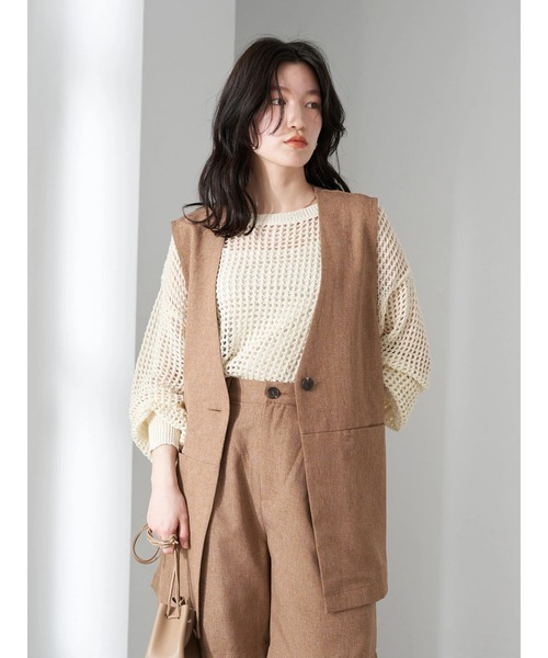 earth music&ecology（アースミュージックアンドエコロジー）の「麻調合繊ノーカラージレ（ベスト・レディース・ベージュ/ダークブラウン・FREE）」の8枚目の写真