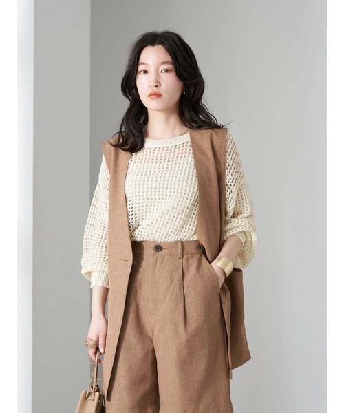 earth music&ecology（アースミュージックアンドエコロジー）の「麻調合繊ノーカラージレ（ベスト・レディース・ベージュ/ダークブラウン・FREE）」の9枚目の写真