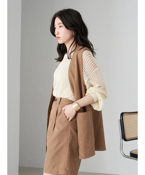 earth music&ecology（アースミュージックアンドエコロジー）の「麻調合繊ノーカラージレ（ベスト・レディース・ベージュ/ダークブラウン・FREE）」の10枚目の写真