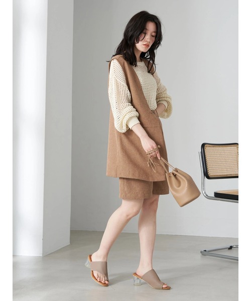 earth music&ecology（アースミュージックアンドエコロジー）の「麻調合繊ノーカラージレ（ベスト・レディース・ベージュ/ダークブラウン・FREE）」の13枚目の写真