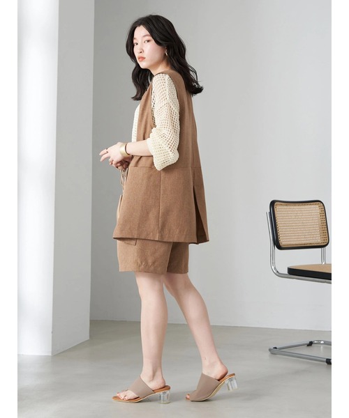 earth music&ecology（アースミュージックアンドエコロジー）の「麻調合繊ノーカラージレ（ベスト・レディース・ベージュ/ダークブラウン・FREE）」の14枚目の写真