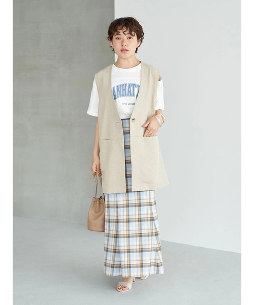 earth music&ecology（アースミュージックアンドエコロジー）の「麻調合繊ノーカラージレ（ベスト・レディース・ベージュ/ダークブラウン・FREE）」の15枚目の写真