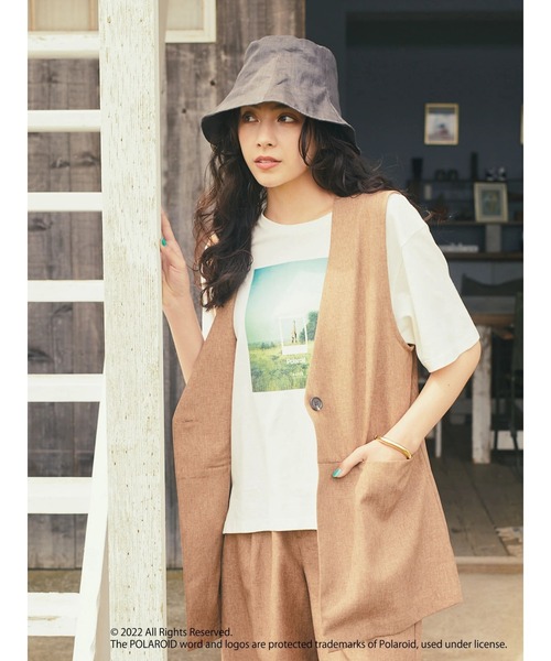 earth music&ecology（アースミュージックアンドエコロジー）の「麻調合繊ノーカラージレ（ベスト・レディース・ベージュ/ダークブラウン・FREE）」の17枚目の写真