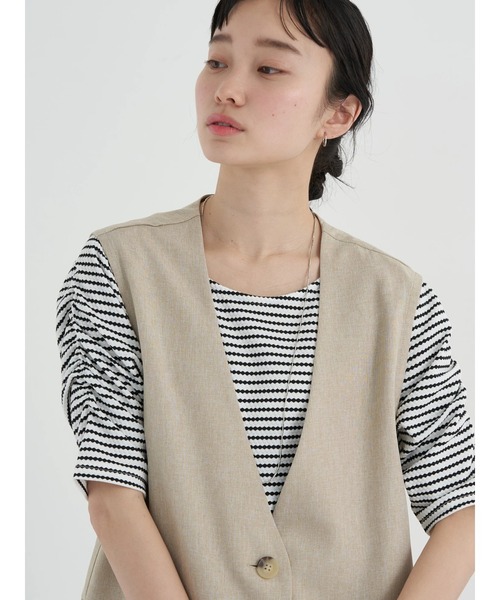 earth music&ecology（アースミュージックアンドエコロジー）の「麻調合繊ノーカラージレ（ベスト・レディース・ベージュ/ダークブラウン・FREE）」の19枚目の写真