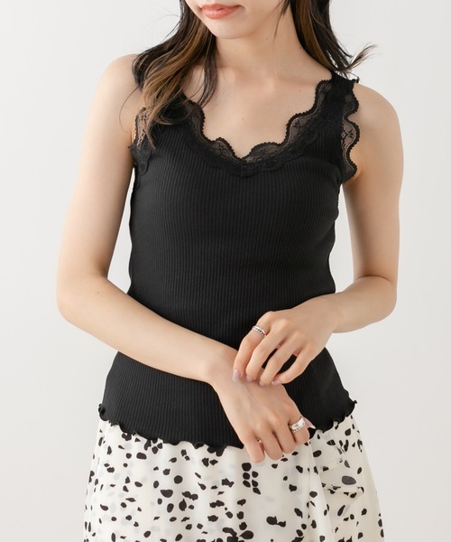 OLIVE des OLIVE（オリーブデオリーブ）の「ダブルフロントレース付インナー　1563100104（タンクトップ・レディース・ブラック/オフホワイト/ブラウン・FREE）」の7枚目の写真