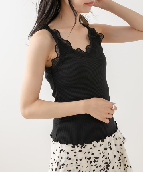 OLIVE des OLIVE（オリーブデオリーブ）の「ダブルフロントレース付インナー　1563100104（タンクトップ・レディース・ブラック/オフホワイト/ブラウン・FREE）」の8枚目の写真