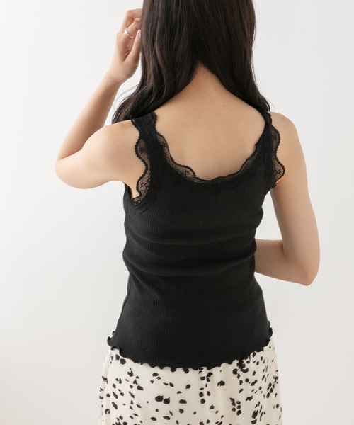 OLIVE des OLIVE（オリーブデオリーブ）の「ダブルフロントレース付インナー　1563100104（タンクトップ・レディース・ブラック/オフホワイト/ブラウン・FREE）」の9枚目の写真