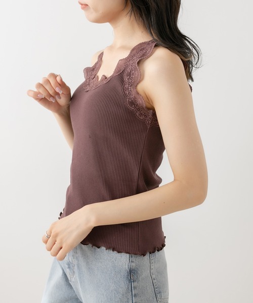 OLIVE des OLIVE（オリーブデオリーブ）の「ダブルフロントレース付インナー　1563100104（タンクトップ・レディース・ブラック/オフホワイト/ブラウン・FREE）」の11枚目の写真