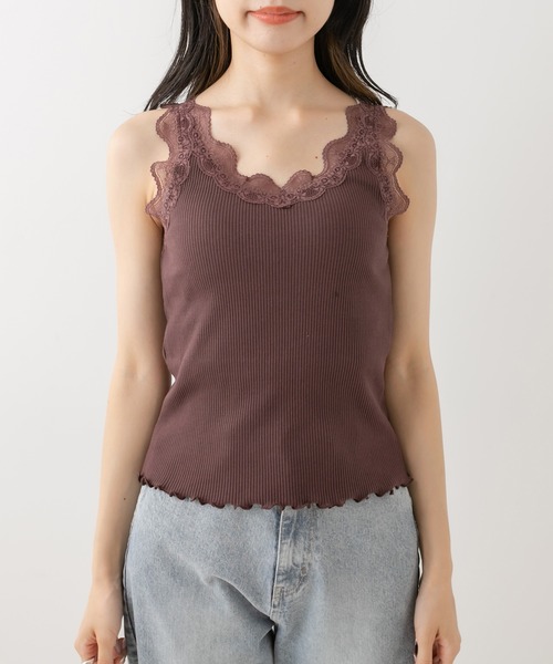 OLIVE des OLIVE（オリーブデオリーブ）の「ダブルフロントレース付インナー　1563100104（タンクトップ・レディース・ブラック/オフホワイト/ブラウン・FREE）」の14枚目の写真