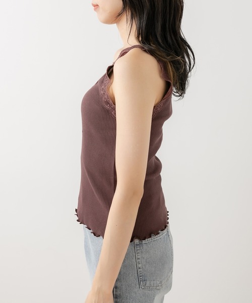 OLIVE des OLIVE（オリーブデオリーブ）の「ダブルフロントレース付インナー　1563100104（タンクトップ・レディース・ブラック/オフホワイト/ブラウン・FREE）」の15枚目の写真