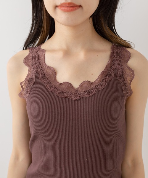 OLIVE des OLIVE（オリーブデオリーブ）の「ダブルフロントレース付インナー　1563100104（タンクトップ・レディース・ブラック/オフホワイト/ブラウン・FREE）」の18枚目の写真