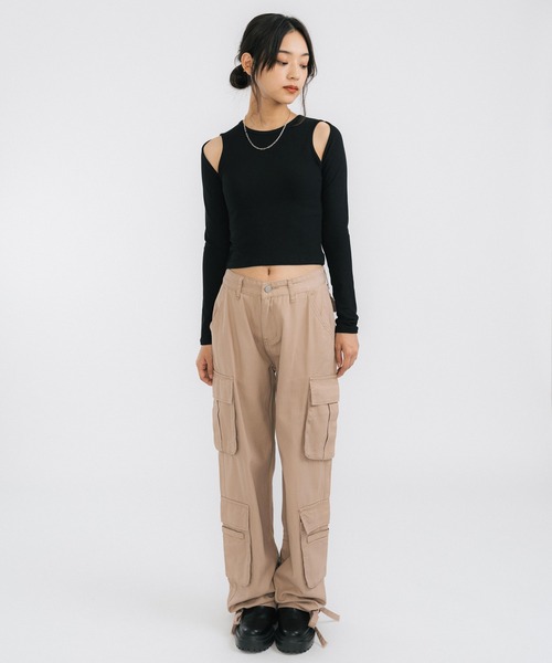 Ressaca(レサーカ)の「ルーズワイドシルエット ミリタリーベイカーカーゴパンツ 8ポケット(カーゴパンツ・レディース・チャコールグレー/ブラック/ベージュ/カーキ・M/S/L)」の20枚目の写真