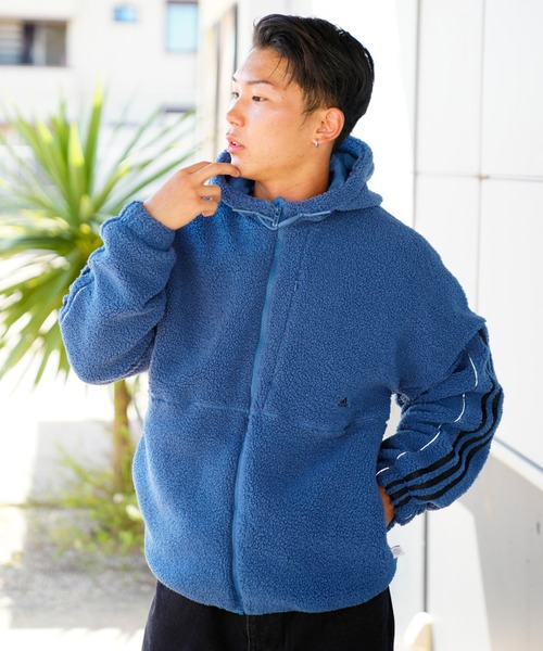 adidas(アディダス)の「adidas/アディダス フリースジャケット スリーストライプス/ハイネックジップパーカー 無地/オーバーサイズ RM015(その他アウター・メンズ・ネイビー/ベージュ/ブラック・XL/L/2XL/M/3XL)」の3枚目の写真