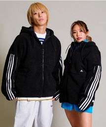 adidas/アディダス フリースジャケット スリーストライプス/ハイネックジップパーカー 無地/オーバーサイズ RM015